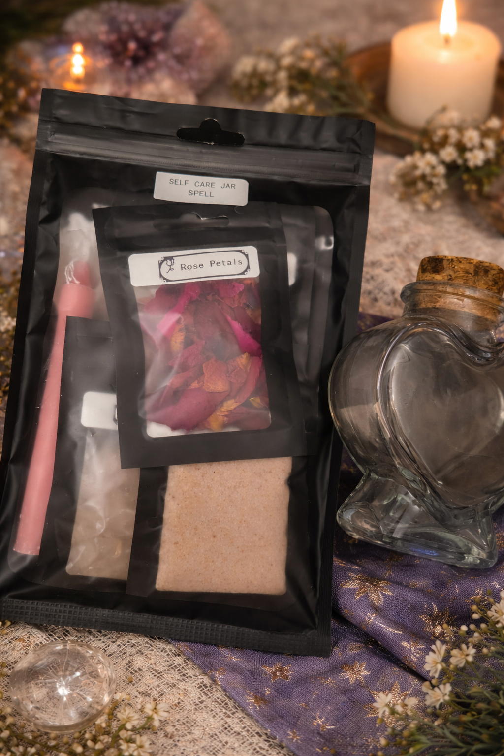 all inclusive kit includes everything you need to create your own spell jar, encouraging relaxation, mindfulness, and inner balance