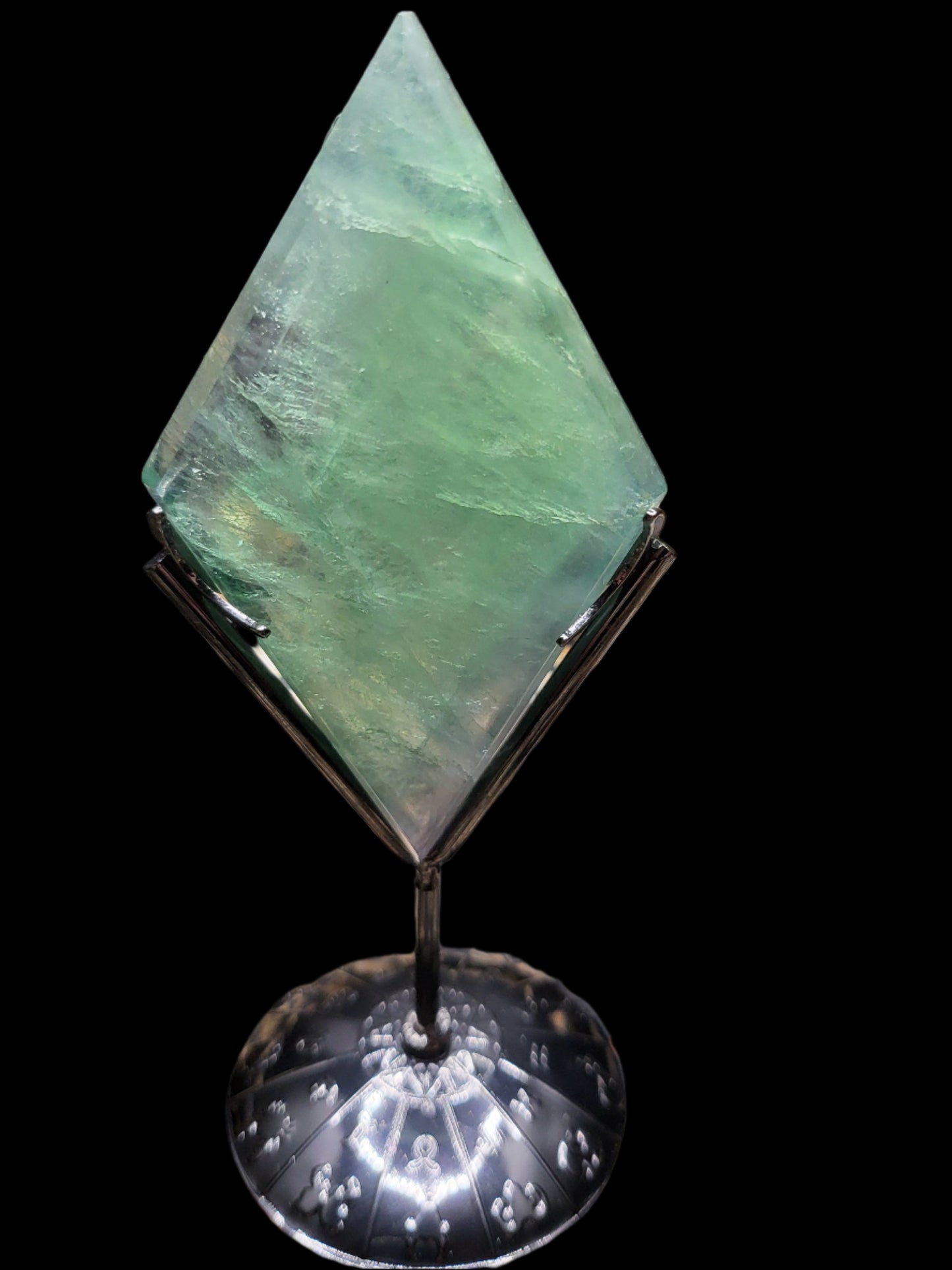 Green Fluorite Diamond Carving With Stand