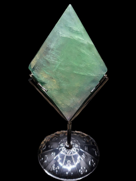 Green Fluorite Diamond Carving With Stand
