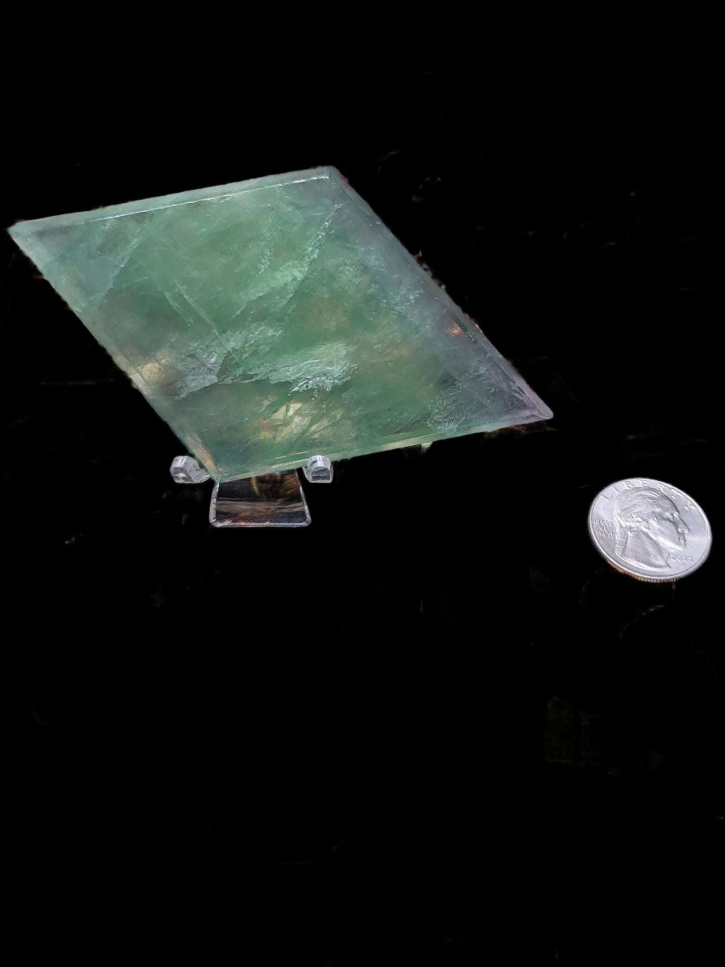 Green Fluorite Diamond Carving With Stand