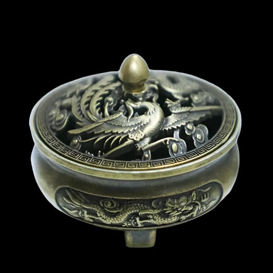 Mini Metallic Dragon & Phoenix Incense Burner