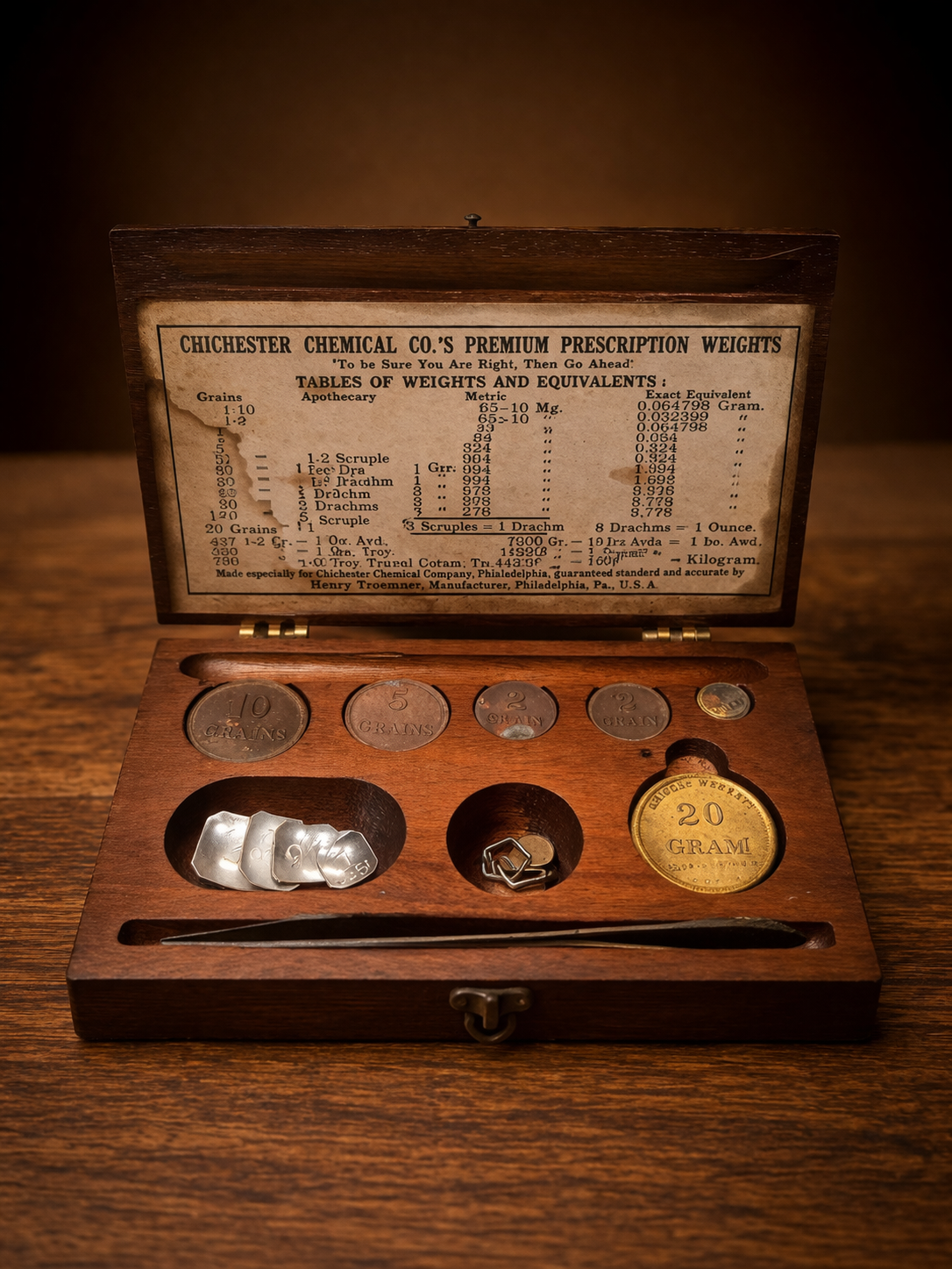 Vintage Chichester Chemical Co. Apothecary Weight Set