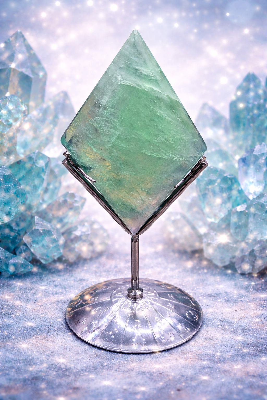 Green Fluorite Diamond Carving with Stand