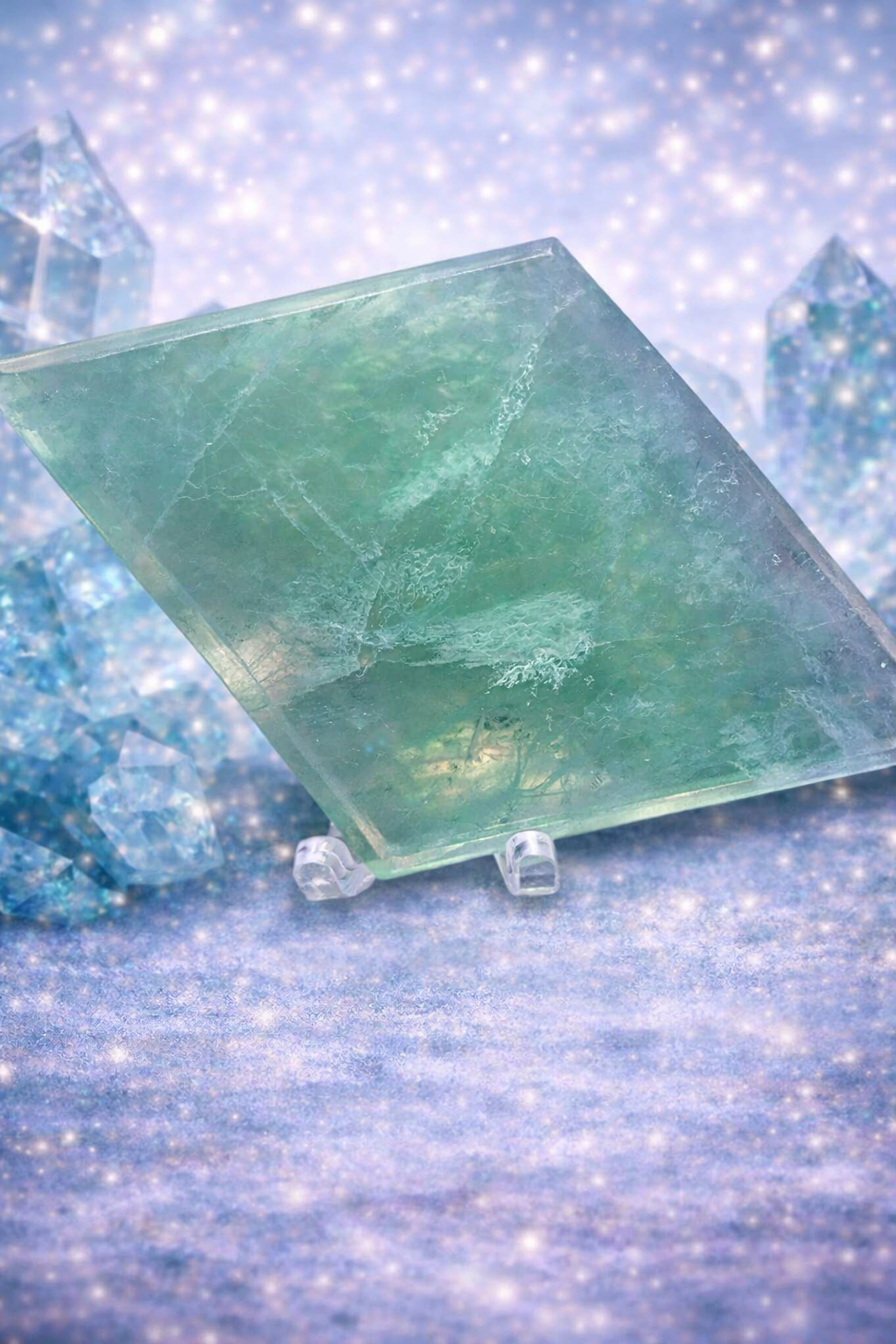 Green Fluorite Diamond Carving with Stand