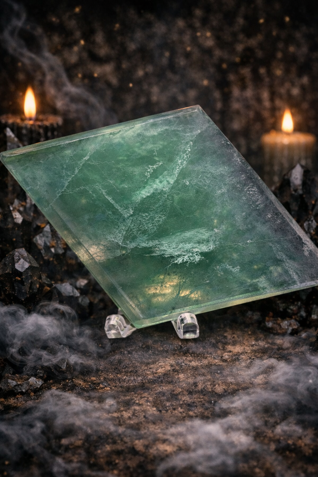 Green Fluorite Diamond Carving with Stand