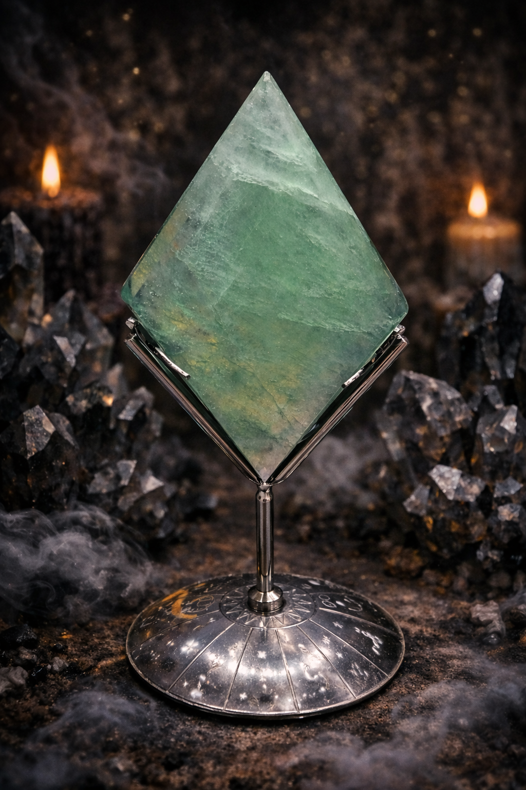 Green Fluorite Diamond Carving with Stand