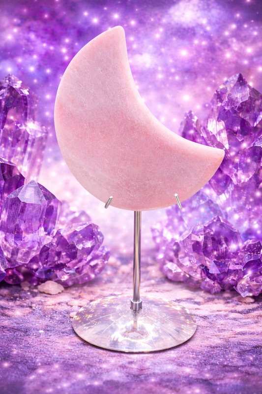 Pink Opal Moon Carving with Stand