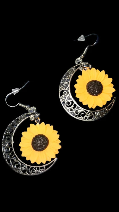 Moon Sunflower Dangle Earrings