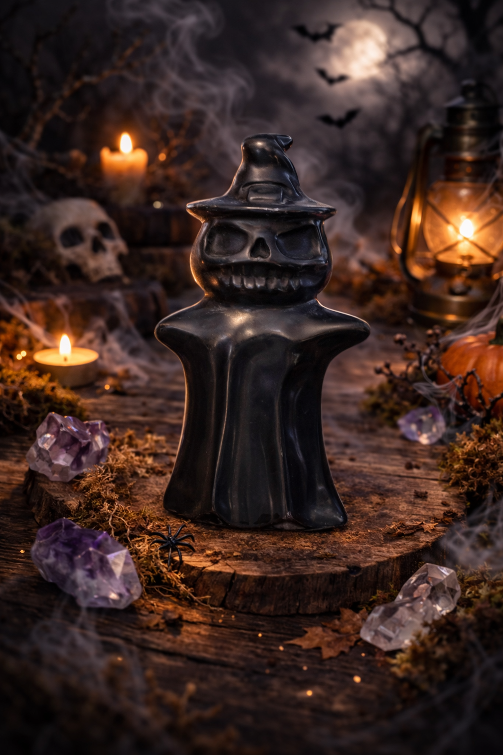 Black Obsidian Pumpkin Ghost Carving